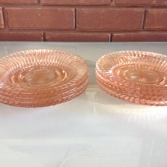 8 Vintage Pink Depression Glass Queen Mary 6" Plates/Saucer - Picture 3 of 4